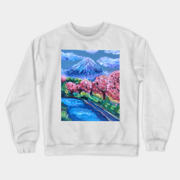 Japanese Cherry Blossom Mountain Crewneck Sweatshirt by Art by Deborah Camp